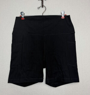 Yogalicious Lux High Waisted Bike Shorts Side Pockets Black Women's Size XL